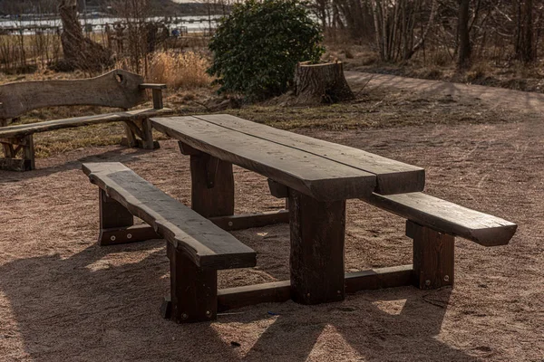 Table Bancs Bois Dans Parc — Photo