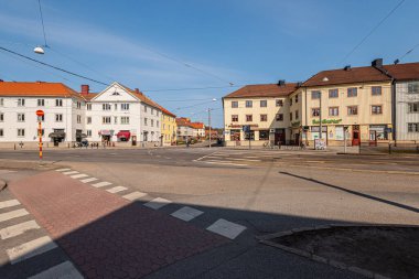 Göteborg, İsveç - 18 Nisan 2021: Godhemsgatan ve Kungsladugardsgatan Kungsladugard 'ın merkezinde.