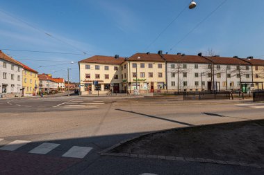 Göteborg, İsveç - 18 Nisan 2021: Godhemsgatan ve Kungsladugardsgatan Kungsladugard 'ın merkezinde.