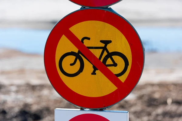 Bicycle Prohibited Sign Beach — Stock Photo, Image