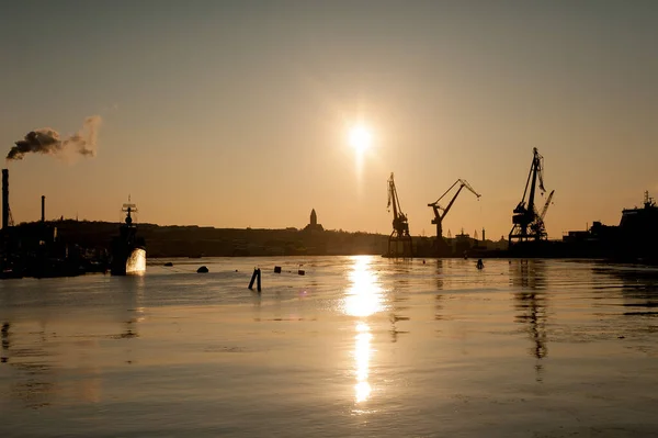 Göteborg Schweden Februar 2012 Silhouette Des Hafens — Stockfoto