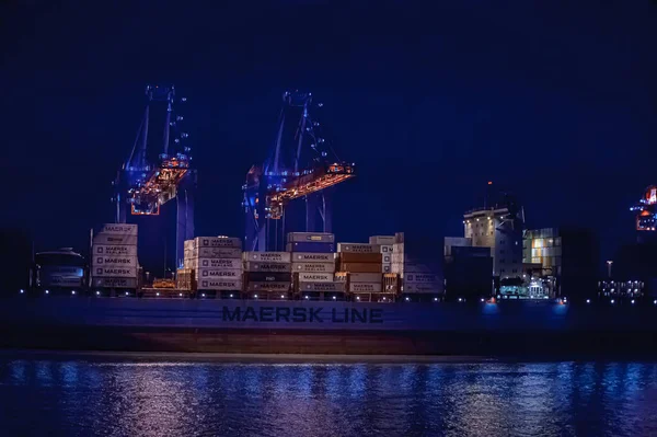 Göteborg Zweden December 2009 Containerschepen Laden Nachts Haven Van Göteborg — Stockfoto