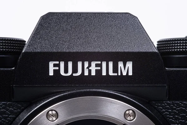 Göteborg Sveç Haziran 2019 Fujifilm Aynasız Dijital Kameranın Üst Logosu — Stok fotoğraf
