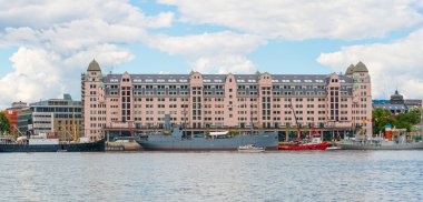 Oslo, Norveç - 19 Temmuz 2014: Oslo havnelager DS Hestmanden gibi çeşitli vintage gemilerle.