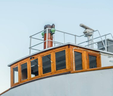 Oslo, Norveç - 19 Temmuz 2014: Eski bir okyanus gemisinin köprüsü.