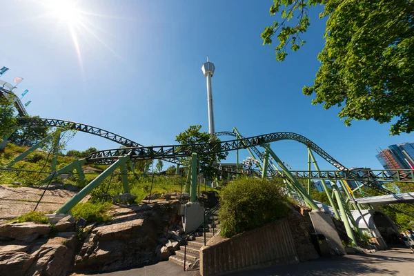 Gothenburg Sweden June 2014 Tracks Roller Coaster Helix Background Atmosfear — Stock Photo, Image