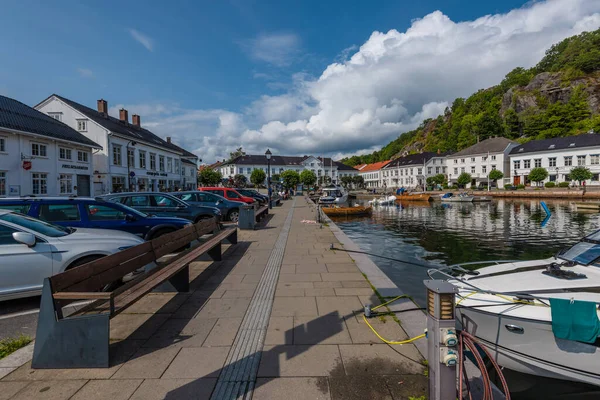 Grimstad Norway August 2021 Car Boat Parking Risor Town Center — Stock Photo, Image