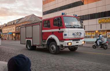 Trondheim , Norway - October 23 2005: Mercedes 1234 fire truck in Munkegata.