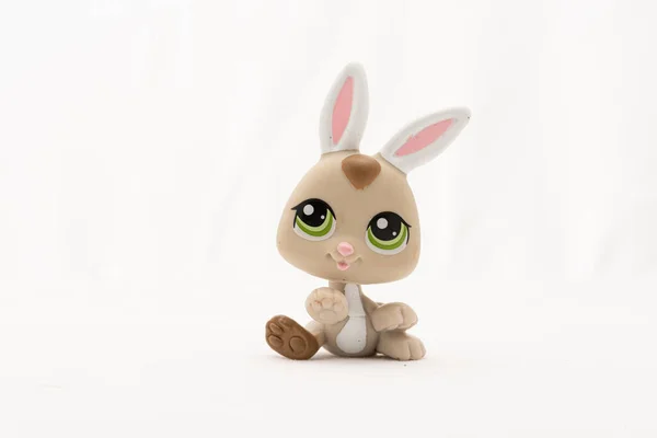 Plastic Toy Rabbit White Background — Fotografia de Stock