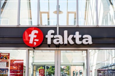 Frederikshavn, Denmark - July 11 2019: Logo of Fakta in Frederikshavn.