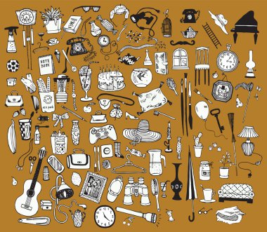 Home related objects set on brown. clipart