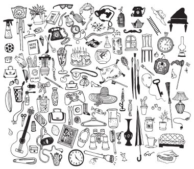Black and white home related objects set. clipart