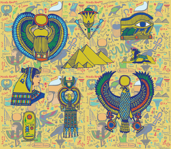 Ancient Egyptian objects set.