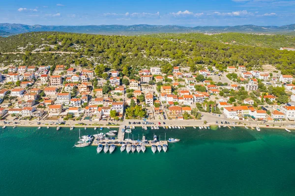 Cidade Tisno Ilha Murter Dalmácia Croácia Vista Panorâmica Aérea — Fotografia de Stock