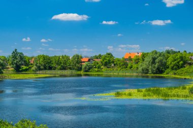 Hırvatistan 'ın doğasında Sava Nehri üzerindeki Muzilovcica Köyü Lonjsko Polje