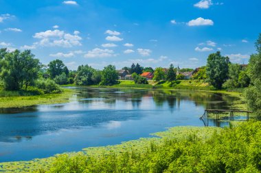 Hırvatistan 'ın doğasında Sava Nehri üzerindeki Muzilovcica Köyü Lonjsko Polje