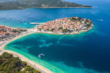 Town of Primosten on Adriatic sea in Dalmatia, Croatia, view from air