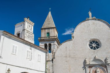 Cathedral tower in old town of Osor, island of Cres, Croatia