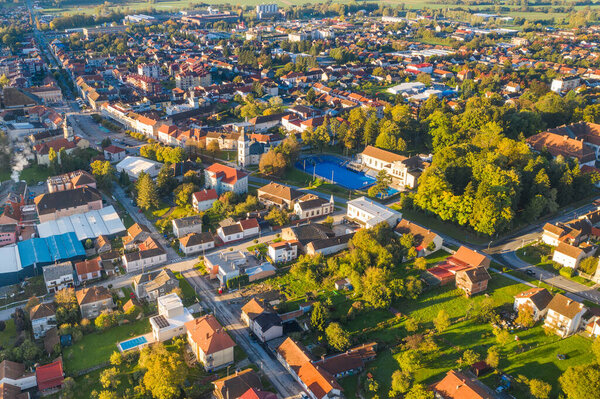 Panoramic drone view of town of Daruvar, Slavonia, Croatia