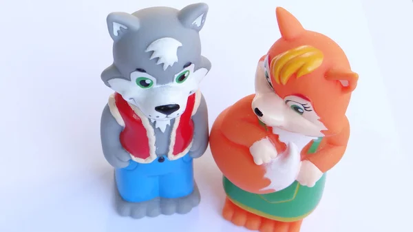 Brinquedos de borracha, Fox e o Lobo — Fotografia de Stock