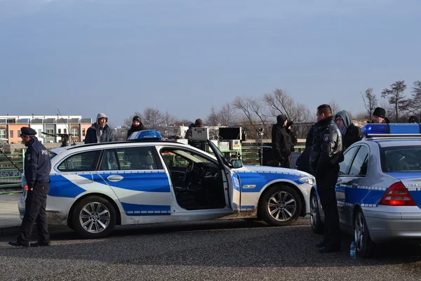 Полицейские машины на дороге, съемки фильма 13.01.2014 — стоковое фото