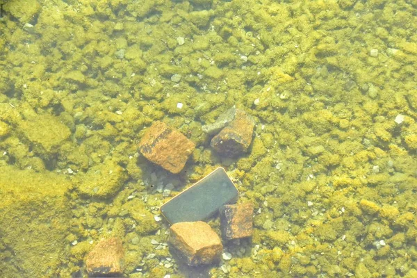 Smartphone Βρίσκεται Κάτω Από Νερό Στο Κάτω Μέρος Του Ποταμού — Φωτογραφία Αρχείου