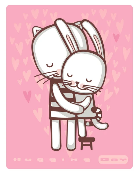 Happy cat and hare are hugging. — Stock Vector