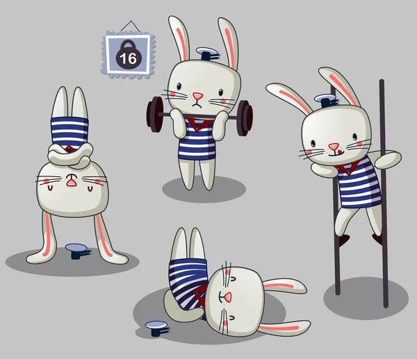 一组可爱的兔子在做运动 — 图库矢量图片