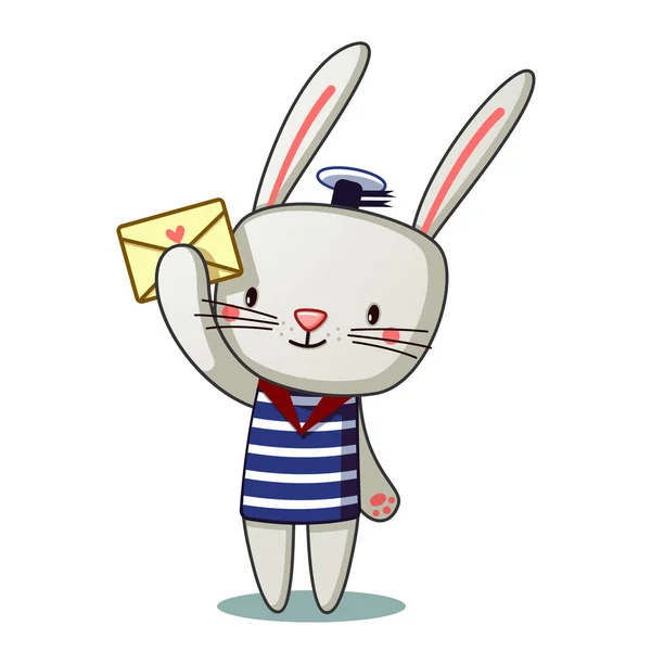 一只可爱的兔子把一个信封放在爪子里 — 图库矢量图片