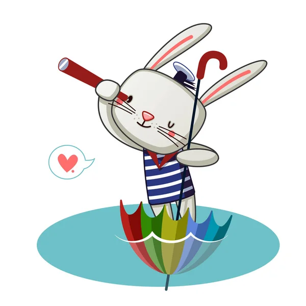 可爱的兔子带着雨伞旅行 — 图库矢量图片