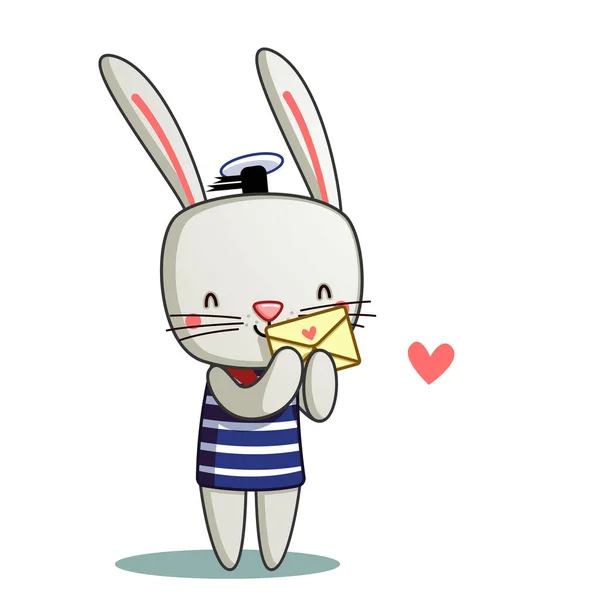 一只可爱的兔子把一个信封放在爪子里 — 图库矢量图片