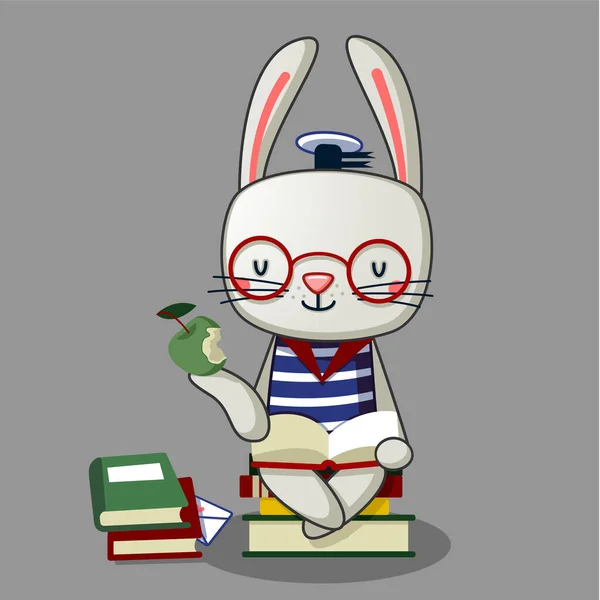 可爱的兔子 戴着眼镜看书 — 图库矢量图片