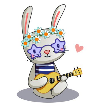 Elinde gitarla pasifist bir tavşan. Hippi