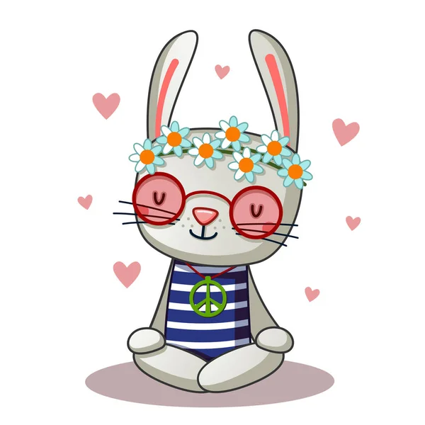 Cute Bunny Pacifist Hippie — стоковый вектор