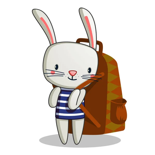 Cute Rabbit Carries Huge Backpack — стоковый вектор