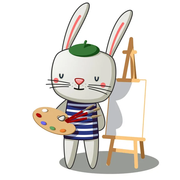 可爱的兔子艺术家手里拿着鲸鱼 — 图库矢量图片