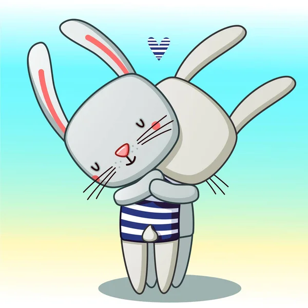 Two Cute Rabbits Hugging Friendship Love — Vector de stock