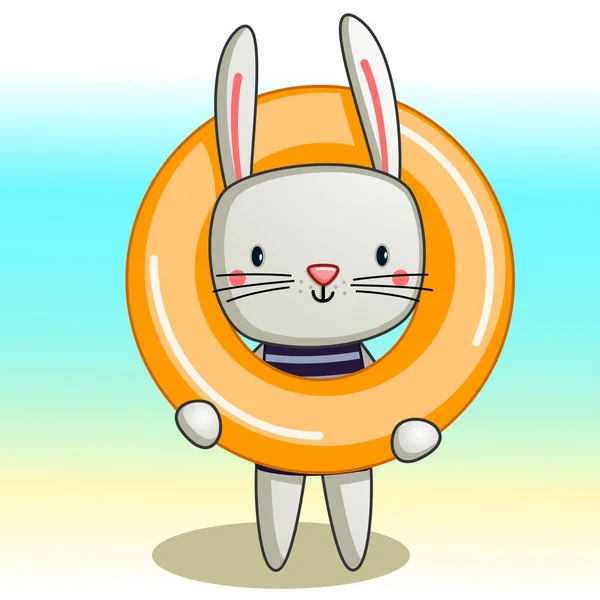 Cute Rabbit Swim Ring Beach — Wektor stockowy