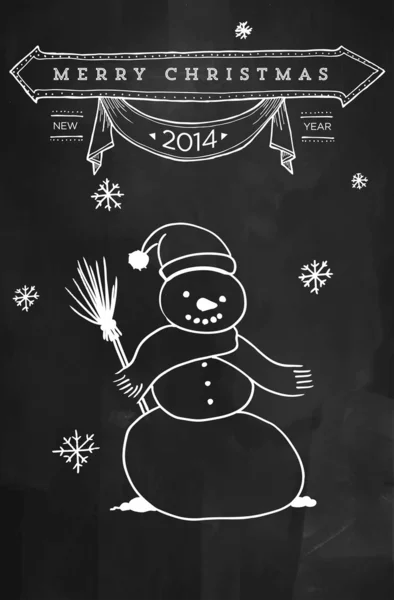 Vintage Christmas Blackboard Banner with Snowman Drawing — Stock Vector