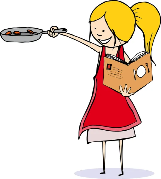 Young Girl Cooking — Stock Vector