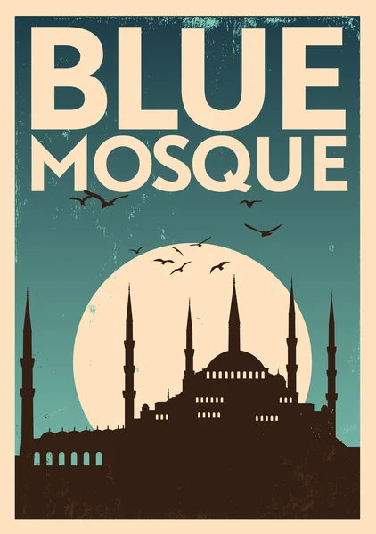 Blauwe moskee vintage poster — Stockvector