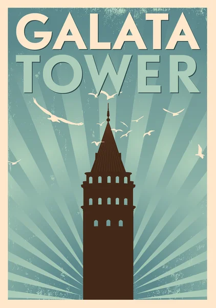 Galata toren vintage poster — Stockvector