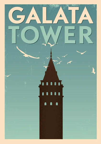 Galata Tower Vintage Poster — Stock Vector