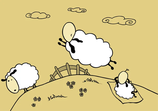 As ovelhas estão saltando sobre a cerca — Vetor de Stock