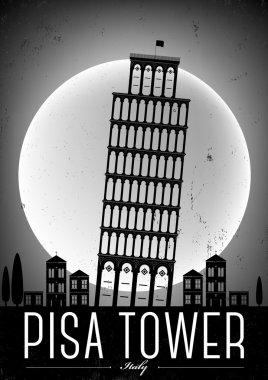 Pisa Kulesi tipografik şehir poster