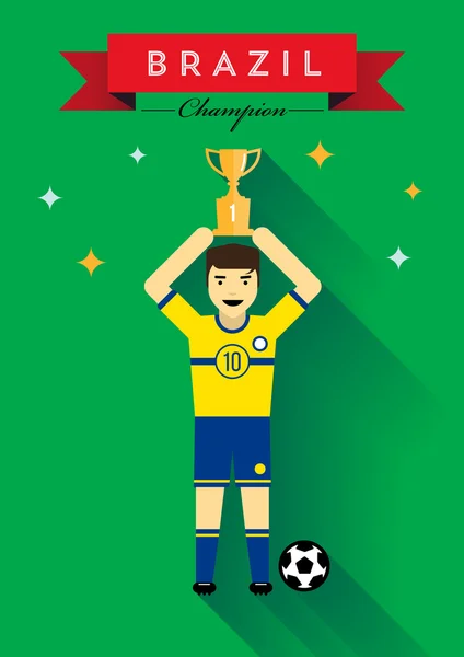 Trofeo ganador Jugador de fútbol brasileño Diseño plano — Vector de stock