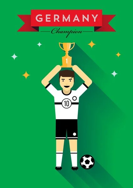 Trofeo ganador futbolista alemán diseño plano — Vector de stock