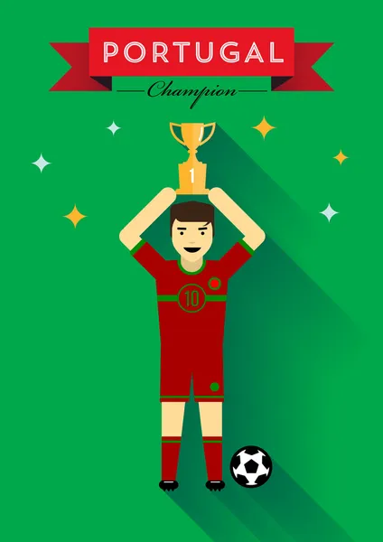 Trophy vinnaren portugal fotboll spelare platt design — Stock vektor