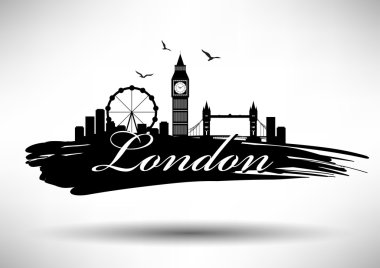 Londra şehir manzarası ile Tipografik Tasarım