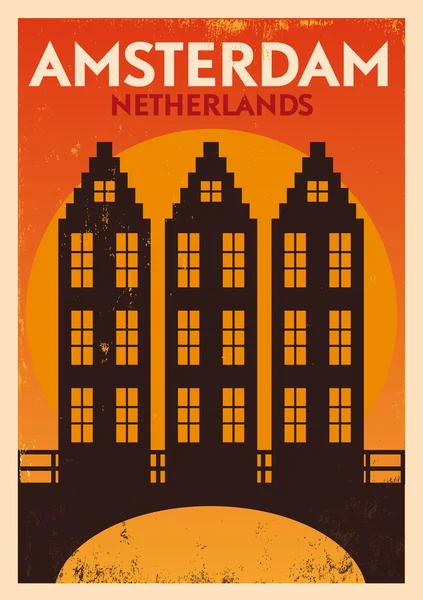 Typographic Amsterdam City Poster — Stock Vector